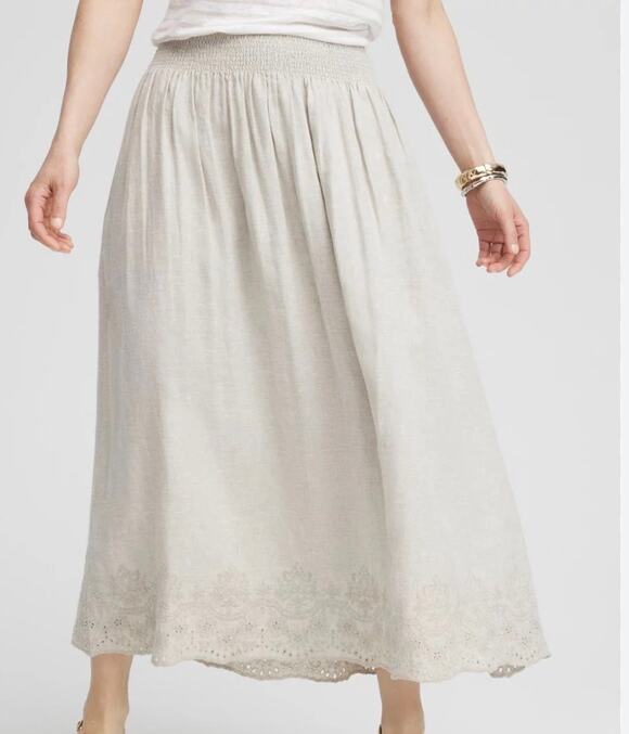 Chico's Dresses & Skirts - Chico's Linen Embroidered Scallop Hem Skirt 1.5 US 10 Natural